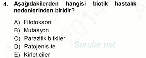 Fitopatoloji 2014 - 2015 Ara Sınavı 4.Soru