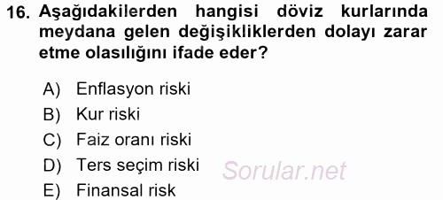 Finansal Yönetim 2 2017 - 2018 3 Ders Sınavı 16.Soru