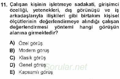 Yönetim Bilimi 1 2012 - 2013 Tek Ders Sınavı 11.Soru