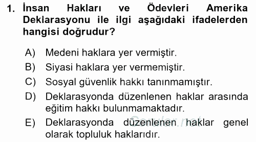 Temel İnsan Hakları Bilgisi 2 2017 - 2018 Ara Sınavı 1.Soru