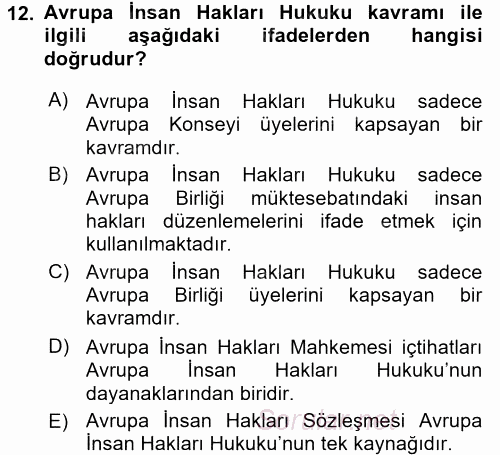 Temel İnsan Hakları Bilgisi 2 2017 - 2018 Ara Sınavı 12.Soru