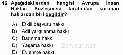 Temel İnsan Hakları Bilgisi 2 2017 - 2018 Ara Sınavı 16.Soru