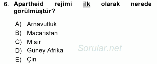 Temel İnsan Hakları Bilgisi 2 2017 - 2018 Ara Sınavı 6.Soru