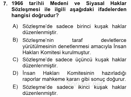 Temel İnsan Hakları Bilgisi 2 2017 - 2018 Ara Sınavı 7.Soru