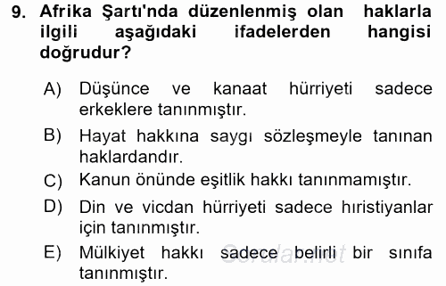 Temel İnsan Hakları Bilgisi 2 2017 - 2018 Ara Sınavı 9.Soru