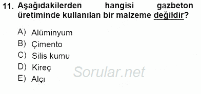 Bina ve Yapım Bilgisi 2012 - 2013 Dönem Sonu Sınavı 11.Soru