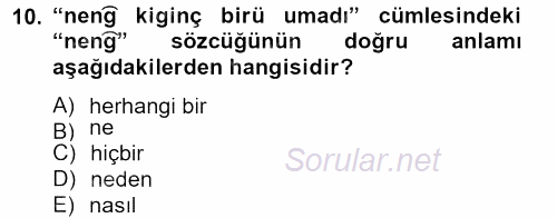 Uygur Türkçesi 2012 - 2013 Dönem Sonu Sınavı 10.Soru