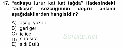 Uygur Türkçesi 2012 - 2013 Dönem Sonu Sınavı 17.Soru