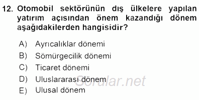 Uluslararası İşletmecilik 2015 - 2016 Dönem Sonu Sınavı 12.Soru