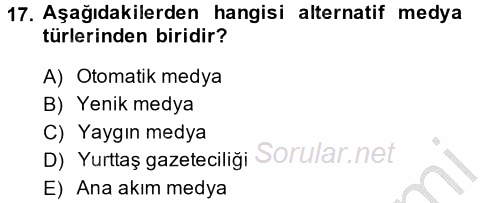 Medya Siyaset Kültür 2014 - 2015 Ara Sınavı 17.Soru