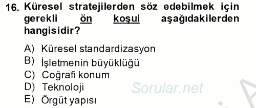 Stratejik Yönetim 2 2014 - 2015 Ara Sınavı 16.Soru