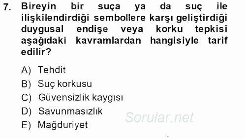 Suç Sosyolojisi 2013 - 2014 Dönem Sonu Sınavı 7.Soru