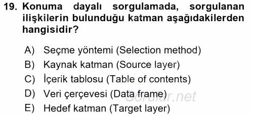 Konumsal Veritabanı 1 2017 - 2018 Dönem Sonu Sınavı 19.Soru