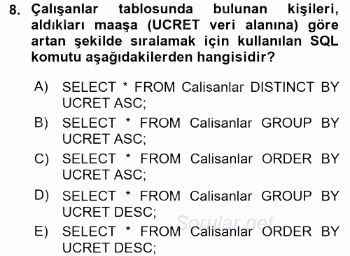 Konumsal Veritabanı 1 2017 - 2018 Dönem Sonu Sınavı 8.Soru