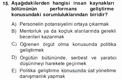 Performans Yönetimi 2013 - 2014 Dönem Sonu Sınavı 15.Soru