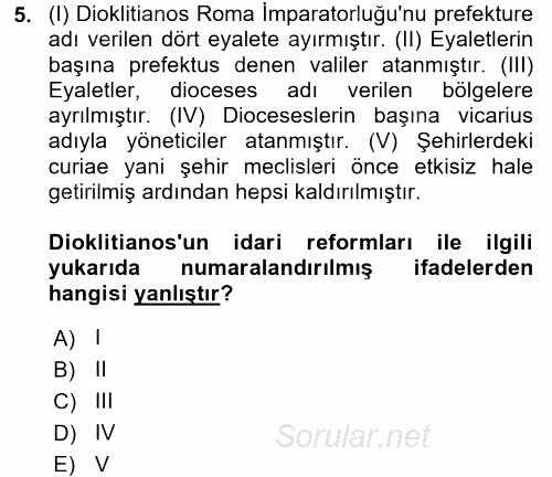 Bizans Tarihi 2015 - 2016 Ara Sınavı 5.Soru