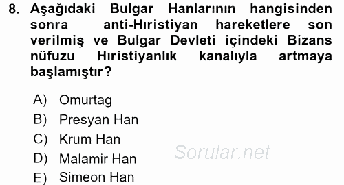 Bizans Tarihi 2015 - 2016 Ara Sınavı 8.Soru