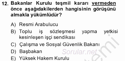 Toplu İş Hukuku 2014 - 2015 Dönem Sonu Sınavı 12.Soru