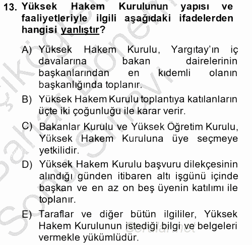 Toplu İş Hukuku 2014 - 2015 Dönem Sonu Sınavı 13.Soru