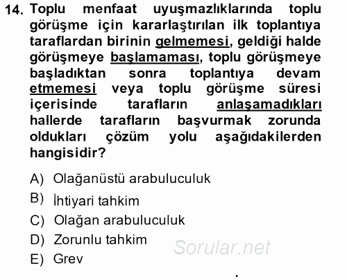 Toplu İş Hukuku 2014 - 2015 Dönem Sonu Sınavı 14.Soru