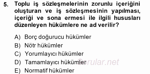 Toplu İş Hukuku 2014 - 2015 Dönem Sonu Sınavı 5.Soru