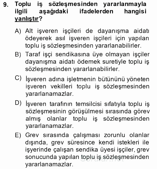 Toplu İş Hukuku 2014 - 2015 Dönem Sonu Sınavı 9.Soru