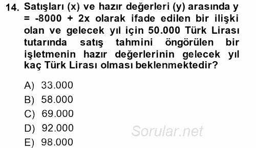 Finansal Yönetim 1 2013 - 2014 Dönem Sonu Sınavı 14.Soru