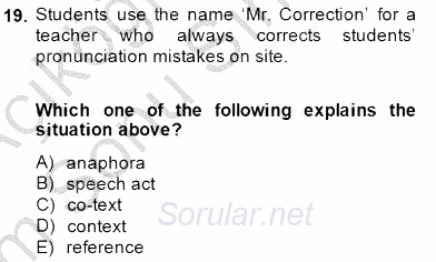 Dilbilim 1 2013 - 2014 Dönem Sonu Sınavı 19.Soru