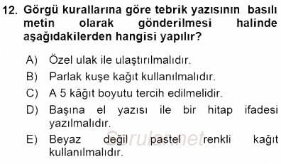 Mesleki Yazışmalar 2015 - 2016 Dönem Sonu Sınavı 12.Soru