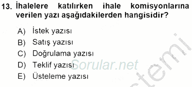 Mesleki Yazışmalar 2015 - 2016 Dönem Sonu Sınavı 13.Soru