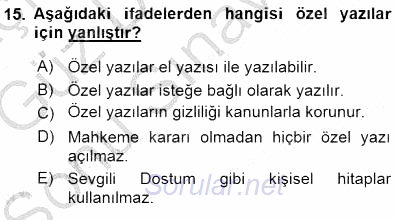 Mesleki Yazışmalar 2015 - 2016 Dönem Sonu Sınavı 15.Soru