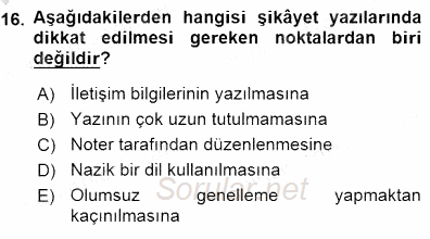 Mesleki Yazışmalar 2015 - 2016 Dönem Sonu Sınavı 16.Soru