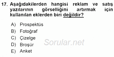 Mesleki Yazışmalar 2015 - 2016 Dönem Sonu Sınavı 17.Soru