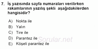 Mesleki Yazışmalar 2015 - 2016 Dönem Sonu Sınavı 7.Soru