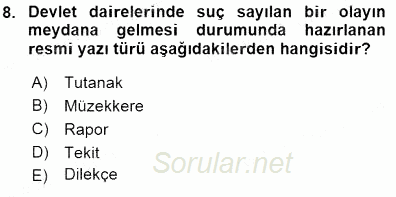 Mesleki Yazışmalar 2015 - 2016 Dönem Sonu Sınavı 8.Soru