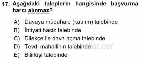 Damga Vergisi Ve Harçlar Bilgisi 2015 - 2016 Ara Sınavı 17.Soru