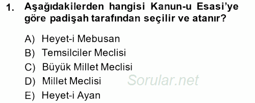 Türk Anayasa Hukuku 2013 - 2014 Ara Sınavı 1.Soru