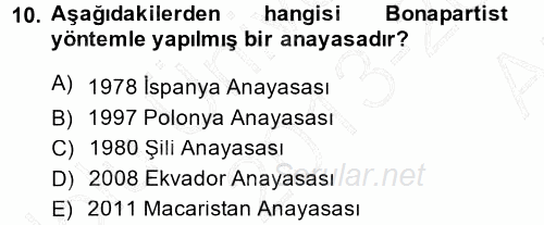 Türk Anayasa Hukuku 2013 - 2014 Ara Sınavı 10.Soru
