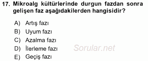 Balık Yetiştiriciliği 2015 - 2016 Dönem Sonu Sınavı 17.Soru