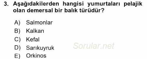 Balık Yetiştiriciliği 2015 - 2016 Dönem Sonu Sınavı 3.Soru