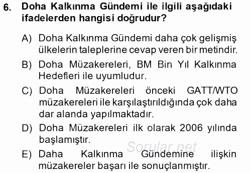 Uluslararası Ekonomik Kuruluşlar 2013 - 2014 Dönem Sonu Sınavı 6.Soru