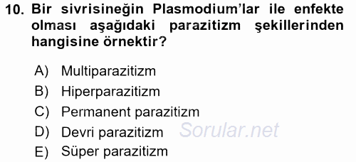 Temel Veteriner Parazitoloji 2016 - 2017 Ara Sınavı 10.Soru