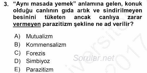 Temel Veteriner Parazitoloji 2016 - 2017 Ara Sınavı 3.Soru