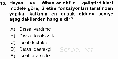 Üretim Yönetimi 2015 - 2016 Ara Sınavı 10.Soru