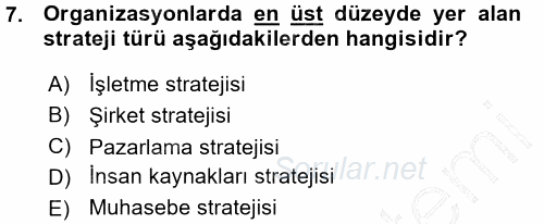 Üretim Yönetimi 2015 - 2016 Ara Sınavı 7.Soru