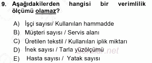 Üretim Yönetimi 2015 - 2016 Ara Sınavı 9.Soru
