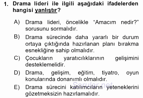 Çocuk Ve Drama 2016 - 2017 3 Ders Sınavı 1.Soru