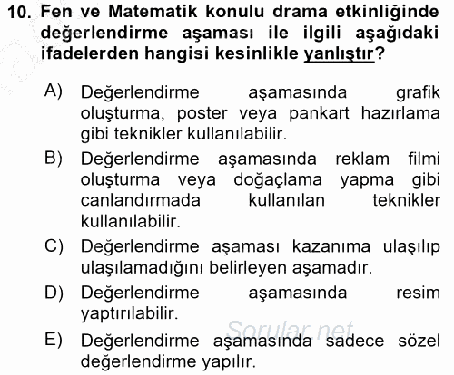 Çocuk Ve Drama 2016 - 2017 3 Ders Sınavı 10.Soru