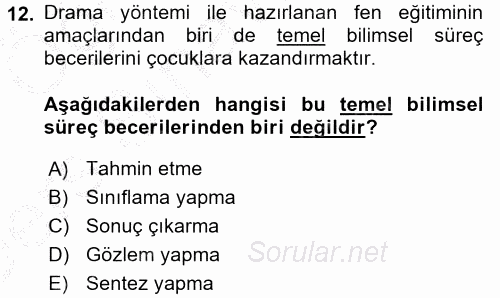 Çocuk Ve Drama 2016 - 2017 3 Ders Sınavı 12.Soru