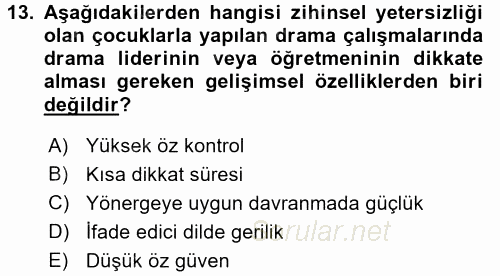 Çocuk Ve Drama 2016 - 2017 3 Ders Sınavı 13.Soru
